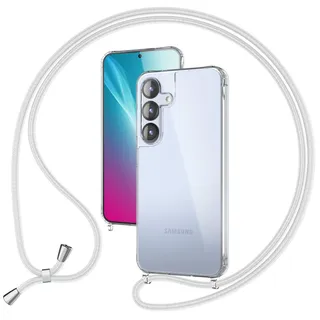 NALIA Handykette für Samsung Galaxy S25 - Transparentes Hybrid-Case & Band - HANGIT PRO (Anti-Gelb Rückseite & Verstellbar) - Marke aus Berlin, Farbe:Mondweiß