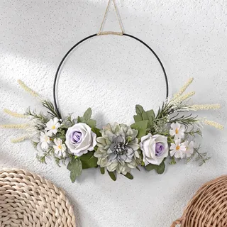 LOMOHOO Türkranz Sommer 25cm Künstliche Blumenkranz Grün für Außen Fenster Wandkranz Haustür Deko Für Wohnzimmer Hochzeit Frühling Ganzjährig
