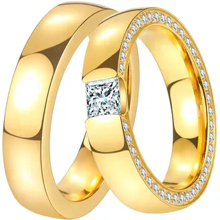 Trauring DOOSTI "Schmuck Geschenk Edelstahl Trauring Ehering Partnerring LIEBE" Gr. 56, gold (gelbgoldfarben), Fingerringe, Damen, 56,mit Zirkonia, Edelstahl, 5mm, Trauring, wahlweise mit oder ohne Zirkonia
