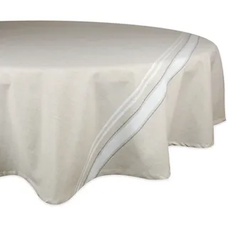 DII Französische Streifen Esstisch-Kollektion – Tischdecke im Landhausstil, rund, 178 cm, Taupe/Weiß