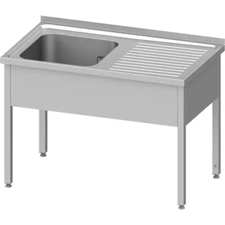 Spültisch ohne Grundboden 1200x600x850 mm, mit einem Becken links, mit Aufkantung, verschweißt - Silber