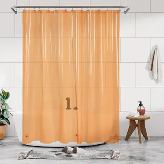 Barossa Design Transparenter gelber Duschvorhang, Premium-PEVA-Duscheinlage mit 3 Magneten und Metallösen, wasserdicht, leicht, Standardgröße, für Badezimmer, durchscheinendes Orange