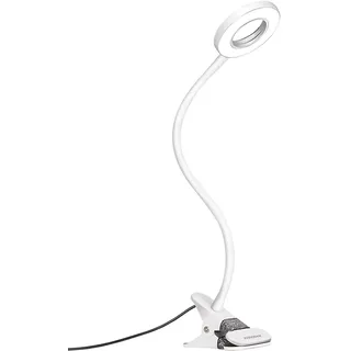 EYOCEAN LED-Leselampe, dimmbare Klemmleuchte für Büro, 3 Modi & 10 Dimmstufen, flexibles Klemmlicht,Inklusive CE Adapter, 8W, Silber