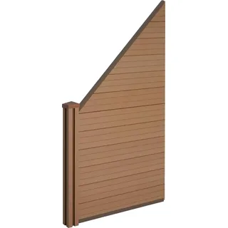 WPC-Sichtschutz Sarthe, Windschutz Zaun, WPC-Pfosten  Erweiterungselement schräg links, 0,98m teak - Braun