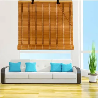 Natürlich Bambusrollo Rollo Bambus 100x120cm Raffrollo Verdunkelungsrollo für Fenster Tür Jalousien für Aussenbereich Balkon Wetterfest Bambusrollo Sonnenschutz Sichtschutz Rollo