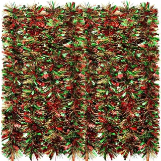 KAHEIGN 10m Weihnachten Lametta Girlande, Rot Grün Gold Weihnachtsgirlande 10m Glittering Lametta Künstliche Dekogirlande für Weihnachtsbaumdekoration