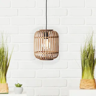 Lightbox Rattan Hängelampe Ø 21,5 cm, höhenverstellbar, E27 Lampe | Bambus-Deckenleuchte für Esstisch, Wohnzimmer und Küche, natürliches Design für gemütliche Atmosphäre