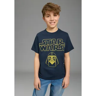 T-Shirt KIDSWORLD "STAR WARS: DARTH VADER - Disney Shirt", Jungen, Gr. 164/170, blau (schwarz), Single Jersey, Obermaterial: 100% Baumwolle, bedruckt, Basic hüftlang, Rundhals, Shirts T-Shirt, DARTH VADER Shirt. Kurzarm, mit modischem Druck, aus Baumwolle