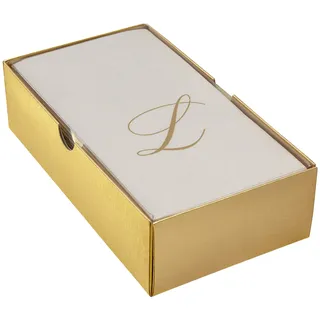SILVER SPOONS Leinen-Haptik, monogrammiertes Badezimmer-Handtuch, europäische Herstellung, Initiale "L", 24 Stück, für Abendessen, Hochzeiten, Veranstaltungen und mehr (Elfenbein/Gold)