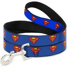 Buckle-Down Hundeleine Superman Shield blau erhältlich in verschiedenen Längen und Breiten für kleine, mittelgroße und große Hunde und Katzen, mehrfarbig, 1,8 m lang – 1,27 cm breit (DL-6FT-WSM001-N)