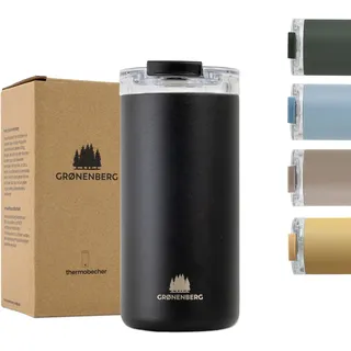 Groenenberg Thermobecher 473 ml | Kaffeebecher to go 100% Auslaufsicher | Hält mind. 4 h warm | Coffee to go Becher aus recyceltem Edelstahl (Black)