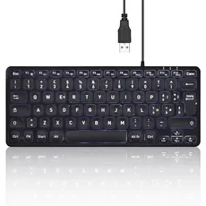 Perixx PERIBOARD-332BIT Mini-USB-Tastatur mit Hintergrundbeleuchtung,Große Schriftarten,Low-Profile-Tasten,Weiße LED-Hintergrundbeleuchtung,Italienisches Layout,Schwarz
