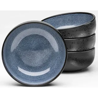 Schale TÖCHTER & SÖHNE "Mia", blau, B:18cm H:7cm T:18cm Ø:18cm, Steingut, Schüsseln, Schale, reaktiv glasierte Innenseite, matte schwarze Glasur auf der Außenseite