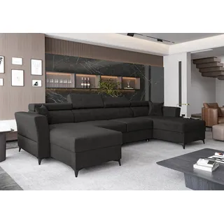 ax living Ecksofa klein mit Schlaffunktion Ribella 345 cm Grafit U-Form, Bettkasten - Schwarz
