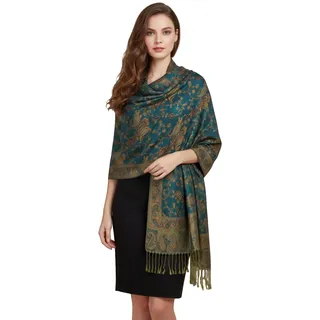 PASKMLNA Damen Paisley Pashmina-Schal, Blaugrünes Paisleymuster, Large
