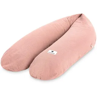 Julius Zöllner Musselin Stillkissen ca. 190 cm | Füllung 42 Liter EPS-Mikroperlen | Made in Germany | Bezug aus 100% Baumwollmusselin | Oeko-TEX® Standard 100 | Dusty Rose