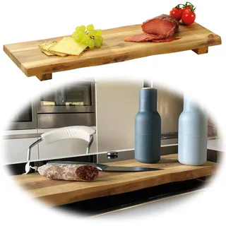 LS-LebenStil XL Vesperbrett Servierbrett Akazie 53x19x4cm Serviertablett | FSC Zertifiziert | Standfüße auf Füßen | Schneidebrett Deko-Tablett Serviertisch Tischpodest Holzbrett Abdeckplatte