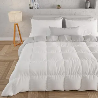 PETTI Artigiani Italiani – Warme Winterbettdecke 220x260 cm, Zweifarbig Weiß/Grau, Wendedecke aus Mikrofaser 300 g/m2, Für Einzelbett, Kuschelige Steppdecke, Made in Italy
