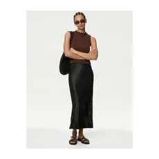 Womens M&S Collection Jupe fendue midaxi en satin - Black, Black - 20-REG