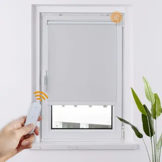 HOMEDEMO M100 Elektrische Rollos Verdunkelungsrollo mit Motor & Fernbedienung, Weiß 95x150cm(BxH), Smart Rollo ohne Bohren klemmfix & mit Bohren, Sonnenschutz Sichtschutz Rollo für Fenster