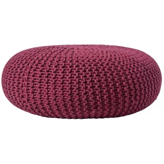 Homescapes Strick-Pouf 70 x 23 x 70 cm Weinrot