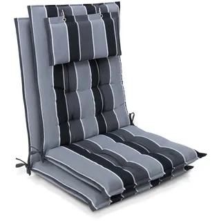 Beautissu Hochlehner Auflage 120 x 50 x 8 cm Anthrazit-Gestreift 2 St.