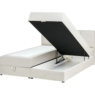 BELIANI Boxspringbett Cremeweiß Stoffbezug 160 x 200 cm mit Bettkasten Hochklappbar Hohes Kopfteil Matratzen Modern Skandinavisch Schlafzimmer Möbel - Weiß