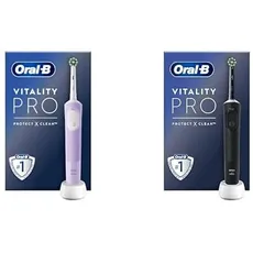 Oral-B Vitality Pro Elektrische Zahnbürste, lila & Vitality Pro Elektrische Zahnbürste/Electric Toothbrush, 3 Putzmodi für Zahnpflege & Protect X Clean Zahnbürstenkopf, schwarz