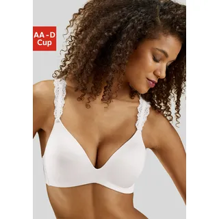 Push-up-BH LASCANA, Damen, Gr. 75, Cup A, beige (creme), Microtouch, Obermaterial: 60% Polyamid, 35% Polyester, 5% Elasthan, BHs Push-up-BH, ohne Bügel mit wunderschönen Spitzenträgern, Dessous, Topseller