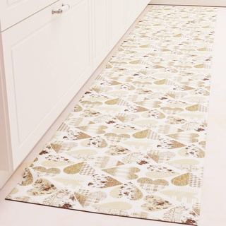 PETTI Artigiani Italiani - TPCD Küchenteppich Läufer Küche rutschfest und waschbar 52 x 180 cm Design Herzen Beige 100% Made in Italy