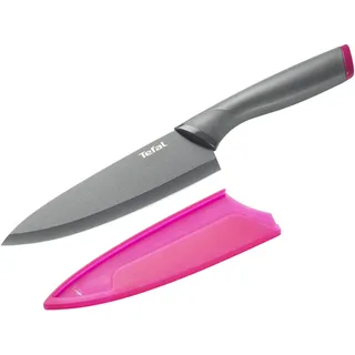 Tefal Fresh Kitchen Kochmesser 15 cm, Edelstahl Klinge + titanverstärkte Antihaftbeschichtung, Schutzhülle, Anthrazit/Pink