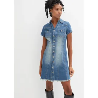 Jeanskleid BONPRIX, Damen, Gr. 42, N-Gr, blau denim, Denim/Jeans, Obermaterial: 98% Baumwolle, 2% Elasthan, A-Linie, Kleider Jeanskleid, A-Linien-Schnitt, kurzer Arm, tailliertes Design, mit Brusttaschen