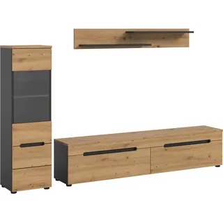 Home Affaire "REHAT, TOPSELLER, 3-teilig, wahlweise stehend und hängend montierbar", Set, bestehend aus: Vitrine, Lowboard und Wandboard, 2 Stk. tlg., basalt grau, artisan eiche nachbildung,