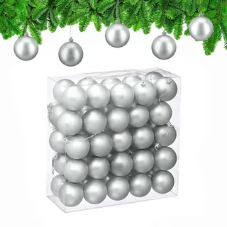 Relaxdays Weihnachtskugeln 50er Set, Weihnachtsdeko, Mattes Design, Christbaumkugel, Tannenbaumschmuck in ∅ 6 cm, Silber