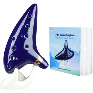 Ohuhu Zelda Ocarina, 12-Loch-Okarina von the Legend of Zelda, Zelda Alto C Triforce Link-Cosplay Geschenk für Zelda-Fans mit Ausstellungsstand Schutztasche Notenschrift, Ceramic Replica, Blau