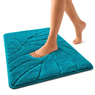 Floordirekt Badteppich - extra flauschig & schnelltrocknend - Badezimmerteppich mit rutschhemmender Rückseite - Badematte Duschvorleger (Maris) (Türkis, 80 x 150 cm)