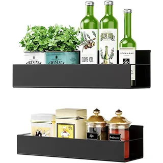 Melldrry Magnetische Ablage für Kühlschrank, 2 Stück Gewürzregal Magnetische, Kühlschrank Gewürzregal Hängeregal für Küchen Organizer Aufbewahrung (Schwarz)