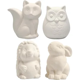 Creativ Company Tier-Spardose, Eule, Fuchs, Igel, Hase, H: 9-10 cm, weiß, 4 Stück 1 Box - Weiß