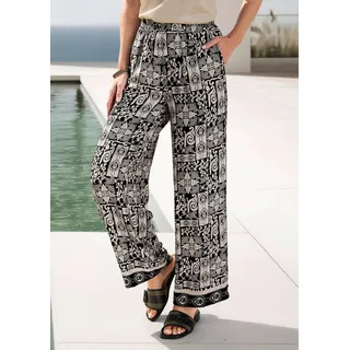 Stoffhose GOLDNER "Kurzgröße Weite Hose VERA aus Viskose-Satin", Damen, Gr. 25, K-Gr, schwarz (stein, schwarz, gemustert), Obermaterial: 100% Viskose CV., Hosen Stoffhose