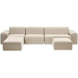 Beliani Lounge-Set 7-Sitzer Beige Battifollo , Beige, Weiß , Textil , Gartenmöbel, Gartengarnituren, Gartenmöbel-Sets