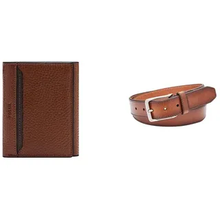 Fossil Herren Huntington Braunes Leder Portemonnaie und Griffin Gürtel, Set