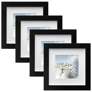 Zyiphor 4er Set Bilderrahmen 15x15cm Schwarz Holzrahmen Quadratisch Fotorahmen Wandmontage Fotogalerie Display für Portraits, Collagen, Tischdekoration