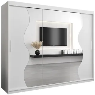 Abiks Möbel Schwebetürenschrank 200/250/62 3-türig , Kunststoff , Nachbildung , 9 Fächer , 250x200x62 cm , Schlafzimmer, Kleiderschränke, Schwebetürenschränke