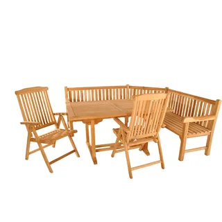 Gartenmöbel Set 4tlg mit Eckbank Teak Gartentisch ausziehbar 120-170 cm MADERA/ARUBA - Naturbelassen, Beige