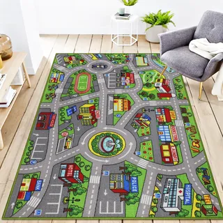 Capslpad Autoteppich Kinder 100x160cm rutschfest Kinderteppich Stadtplan Interaktiver Spielteppich Waschbar Kreativ Pädagogisch Spielmatte für Kinder Teenager Kinderzimmer Spielzimmer Dekor, Grün