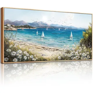 hyidecorart Wandbilder Wohnzimmer Groß, 50x100 cm Meer Segelboot Leinwandbilder mit Rahmen, Moderne Wanddeko Aesthetic Schlafzimmer Büro Flur Esszimmer