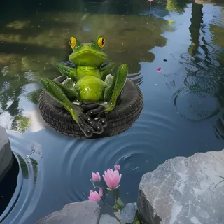 Norhogo schwimmfrosch für miniteich, Deko Garten Frosch Figuren, schwimmfrosch für teich im Reifen, deko miniteich für Outdoor Garten Teich Hof (Liegen)