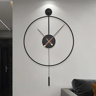 Moderne dekorative Pendel-Wanduhr für Wohnzimmer, Küche, Büro, Schlafzimmer – minimalistische Design batteriebetrieben, tickt nicht, geräuschloses Uhrwerk, runde Metall-Wanduhren, Heimdekoration,50 CM