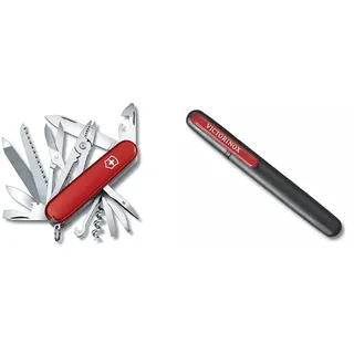 Victorinox Taschenmesser Handyman (24 Funktionen, Kombizange, Holzmeissel, Metallsäge) rot & Dual-Messerschärfer, Tragbar, Schleifstein für Grobschliff, Keramikplättchen für Feinschliff