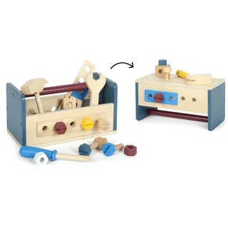 Small Foot Company small foot Werkzeugkasten und Werkbank „Workshop“, mit Werkzeug und Zubehör aus Holz, für Kinder ab 3 Jahren, 12557